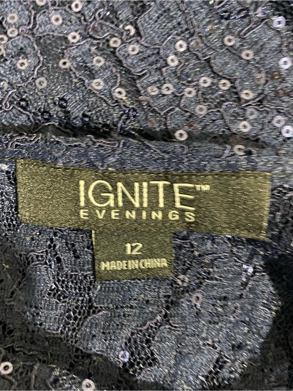 Ignite Women’s Cocktail Sparkling Navy Lace Formal Dress Size 12 - Picture 2 of 12
